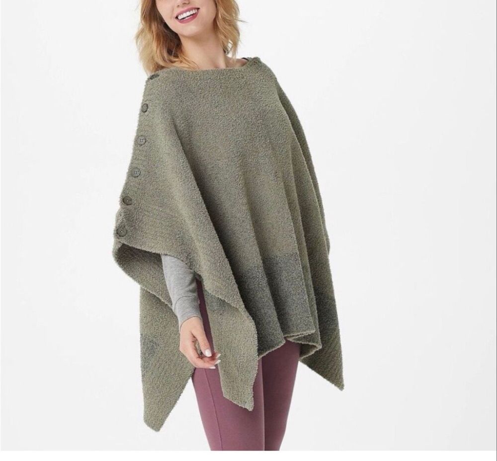 Barefoot Dreams Women's CozyChic Coastline Poncho Sweater Eucalyptus OS NWT